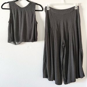 1 STATE Two Piece Jumpsuit Black and White Micro Dot Allover Keyhole Back Gaucho